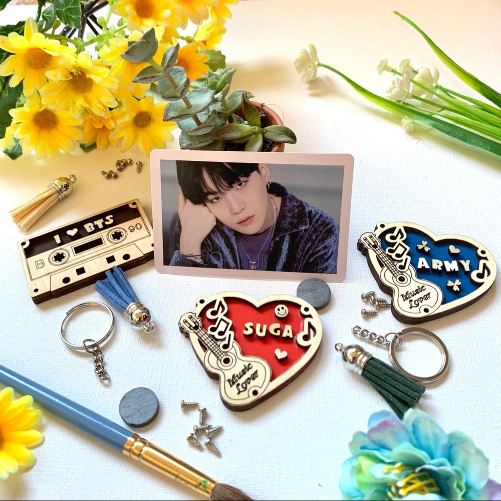 BTS SUGA Personalized Wood Fridge Magnet/Keychain - Picture 2 of 2